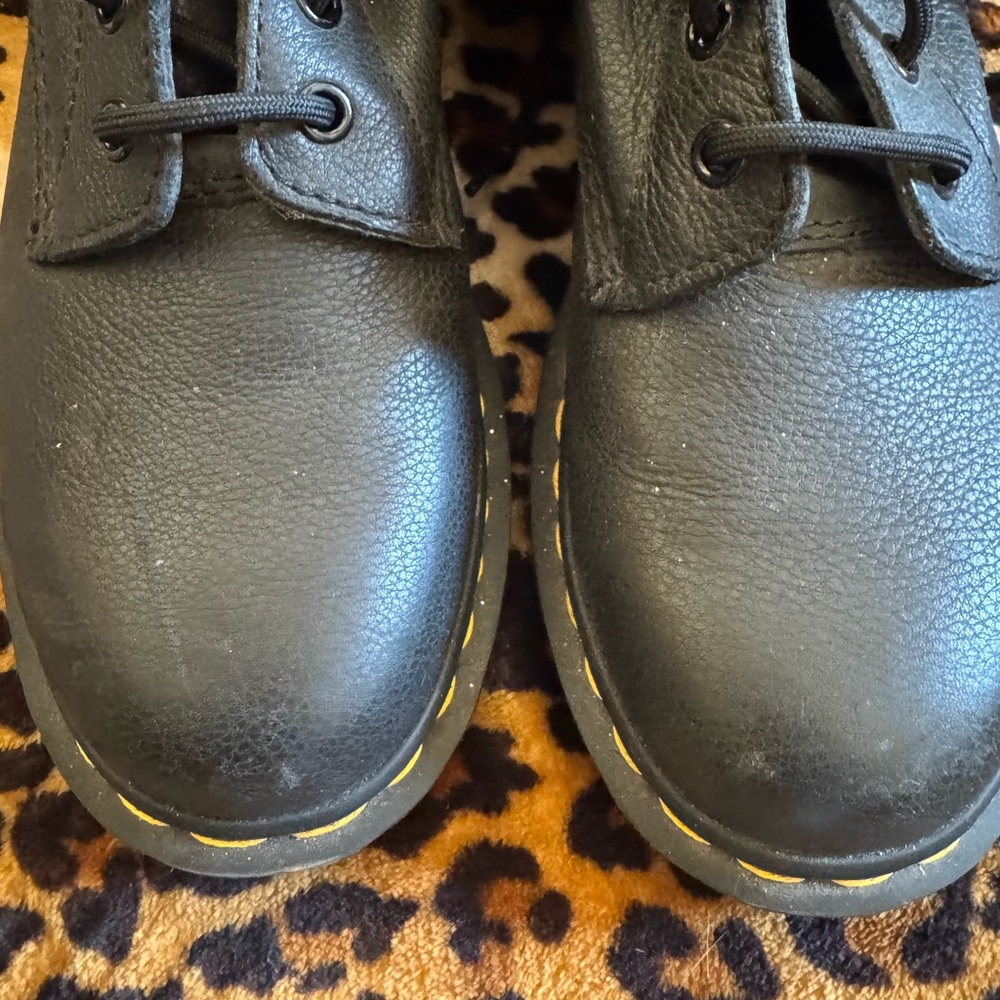 Dr. Martens Black Leather Combat Boots with Yellow Stitching - Picture 6 of 6